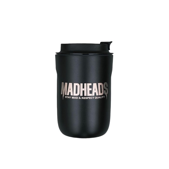 Black thermal mug “Stay Mad & Respect Quality”