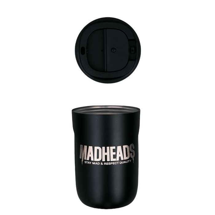 Black thermal mug “Stay Mad & Respect Quality”