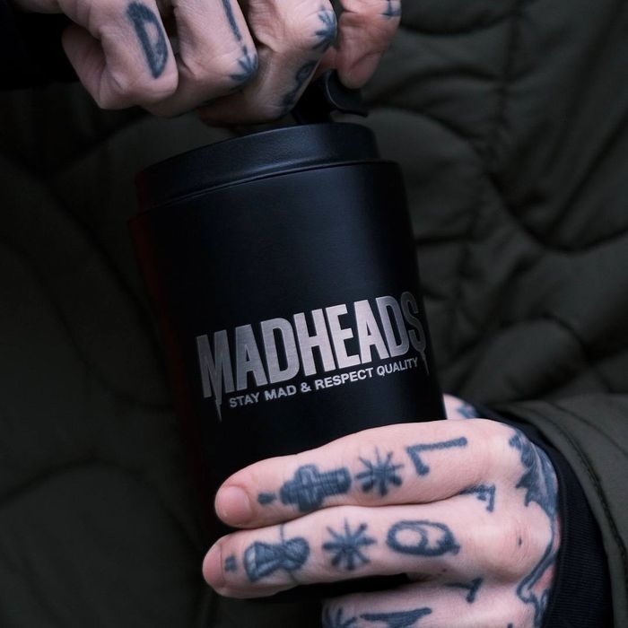 Black thermal mug “Stay Mad & Respect Quality”