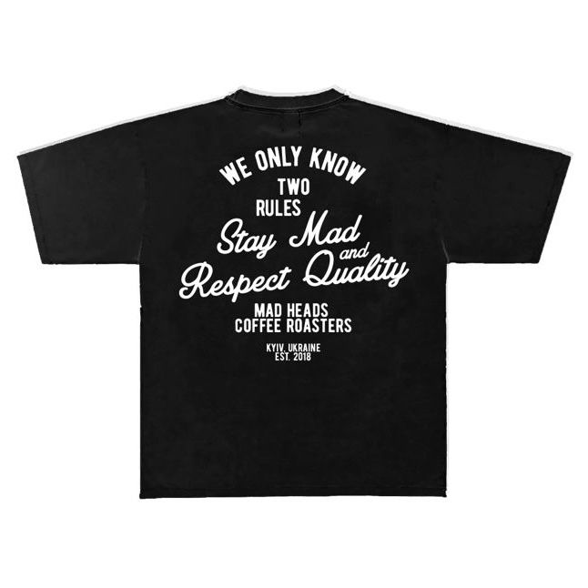 Футболка чорна з білим принтом «2 rules». SHU x MH