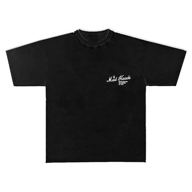 Футболка чорна з білим принтом «2 rules». SHU x MH