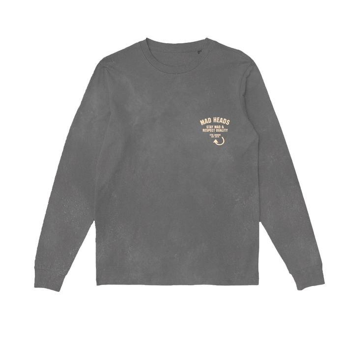 Лонгслів сірий з ефектом виварювання «Who Satan»