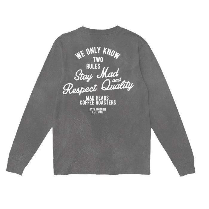 Лонгслів сірий з ефектом виварювання «2 rules»