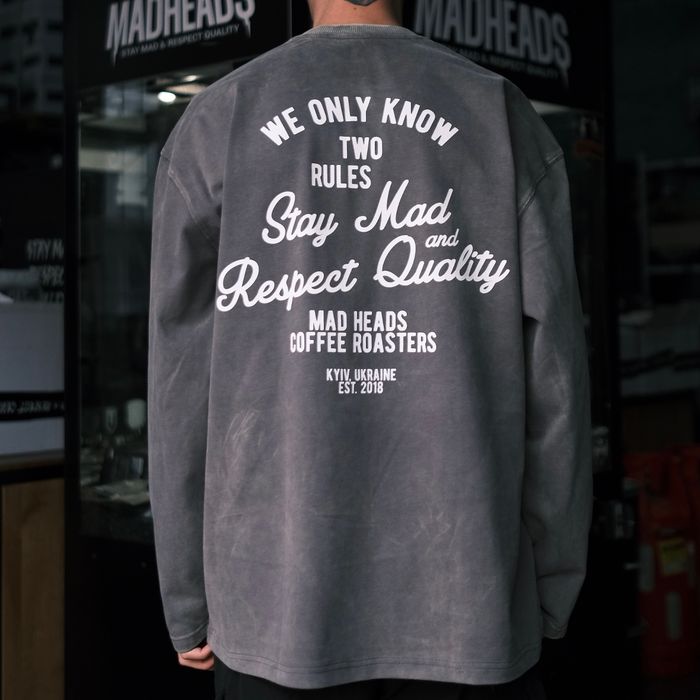 Лонгслів сірий з ефектом виварювання «2 rules»