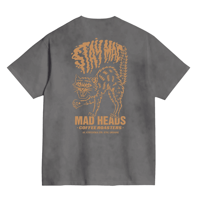 Футболка сіра з ефектом виварювання «Mad cat vol.2»