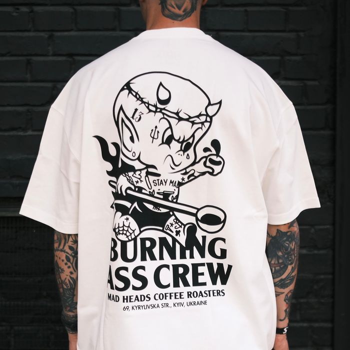 White T-shirt with black print "Who Satan vol.2"