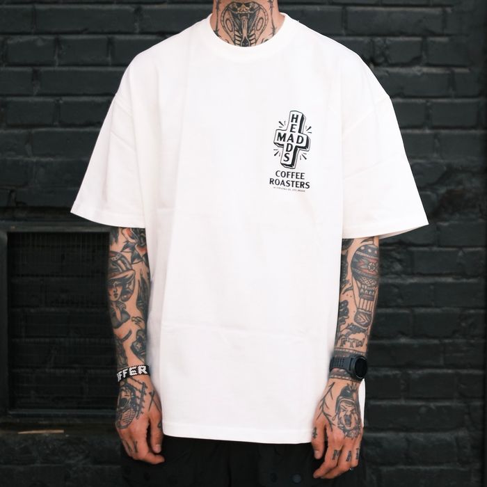 White T-shirt with black print "Who Satan vol.2"