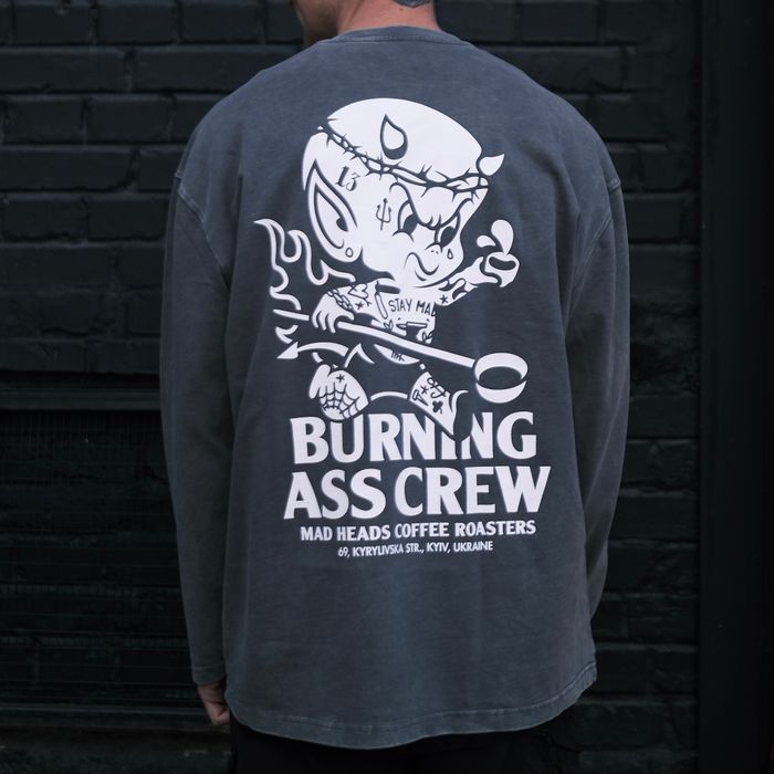 Лонгслів сірий з ефектом виварювання «Who Satan vol.2»